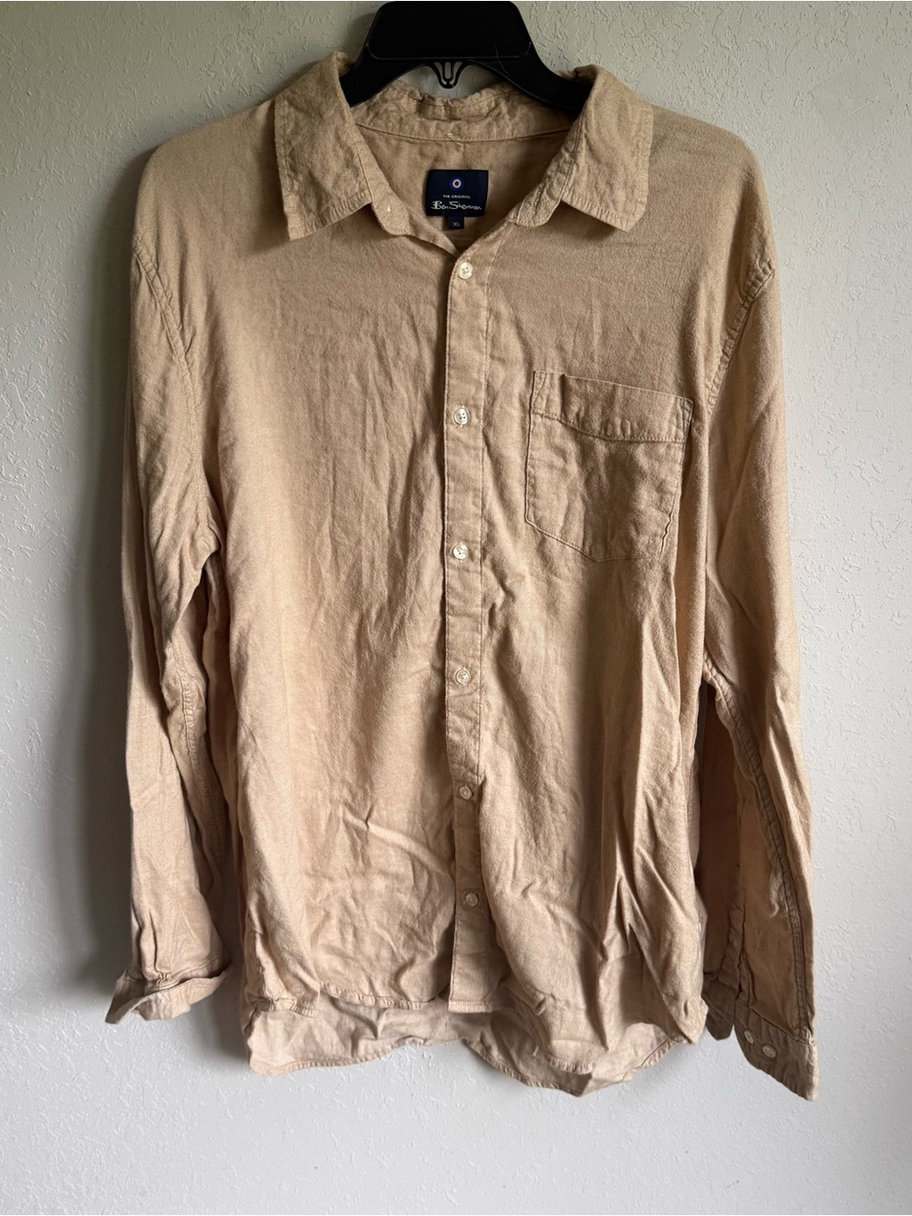 Men’s Tan/Beige Ben Sherman Casual Nightout Normcore Basic Soft Button Up Shirt